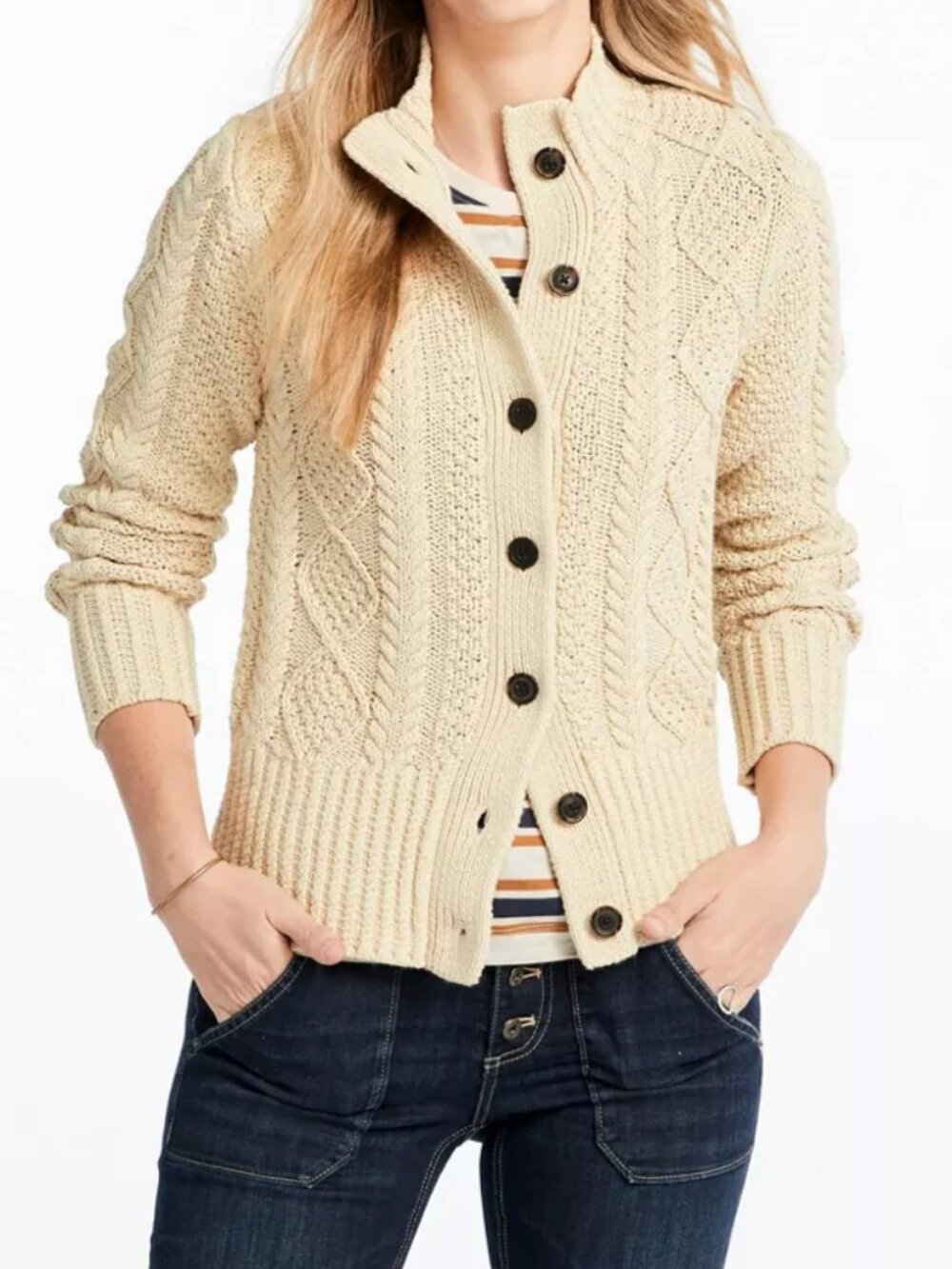 Women's Signature Cotton Fisherman Sweater / Cardigan - Medium Beige - Picture 4 of 11